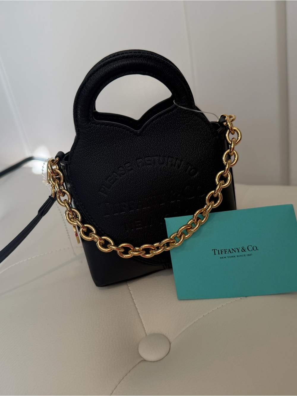 Tiffany & Co. Black Mini Leather Chain Satchel with Gold Chain